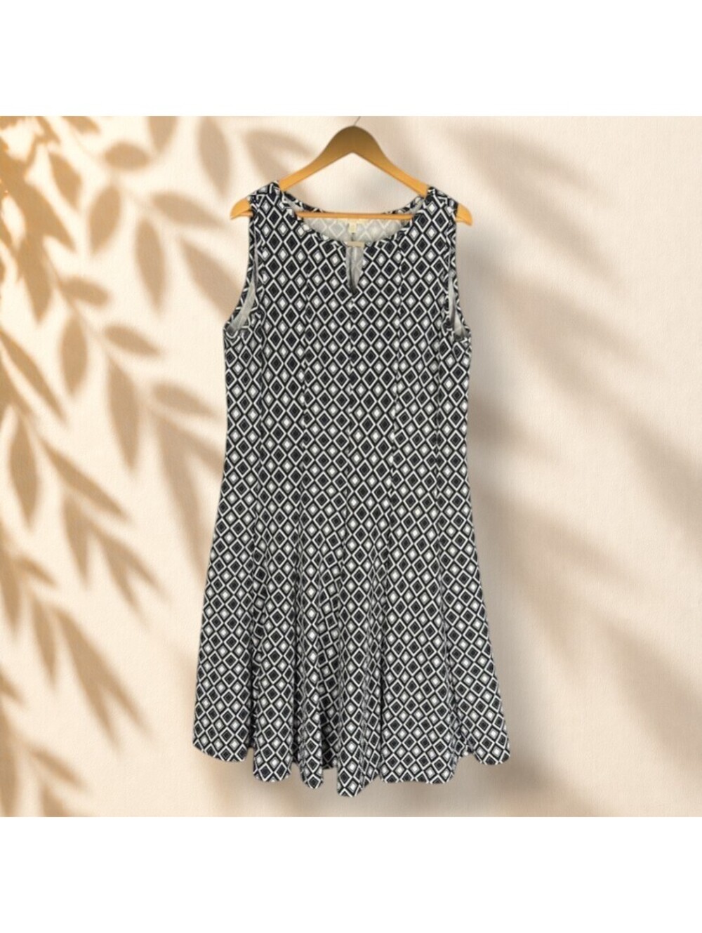 Haani Dress Women 2X Plus Black Geometric Sheath Midi Sleeveless Stretch Casual